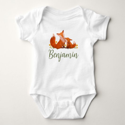 Benjamin Name Reveal Fox Forest Animal Boy Wood Romper (Voorkant)