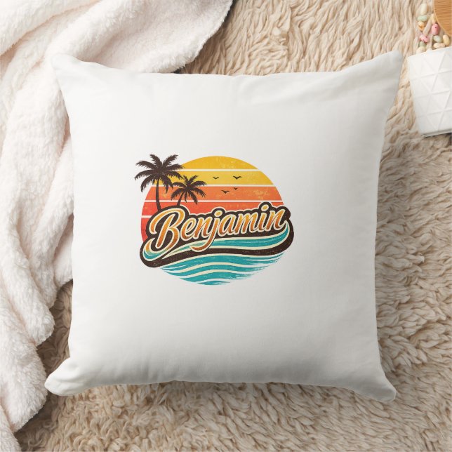Benjamin Retro Zonsondergang Naam Design Kussen (Deken)