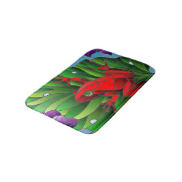 Benjamin the Red Frog Pond Flower Green Lotus Leaf Badmat