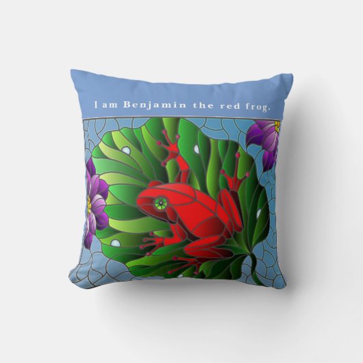 Benjamin the Red Frog Pond Flower Green Lotus Leaf Kussen (Voorkant)