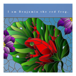 Benjamin the Red Frog Pond Flower Green Lotus Leaf Perfect Poster