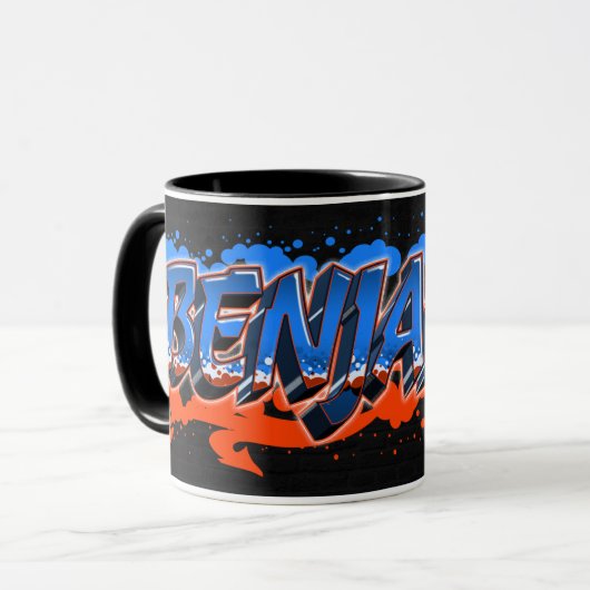 Benjamin Vorname Name Graffiti blue orange Tasse Mok (Voorkant links)