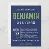 BENJAMIN'S BAR MITZVAH marine blauw groen Uitnodig Kaart (Voorkant)