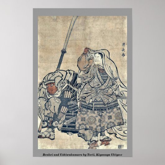 Benkei en Ushiwakamaru door Torii, Kiyonaga Ukiyo- Poster (Voorkant)