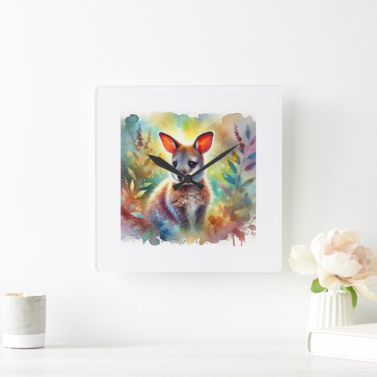 Bennets Wallaby in a Serene Landscape 040924AREF13 Vierkante Klok (Huis)