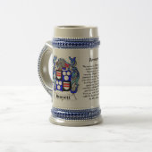 Bennett Family Crest op een stein Bierpul (Voorkant links)