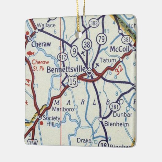 Bennettsville SC map Keramisch Ornament (Links)