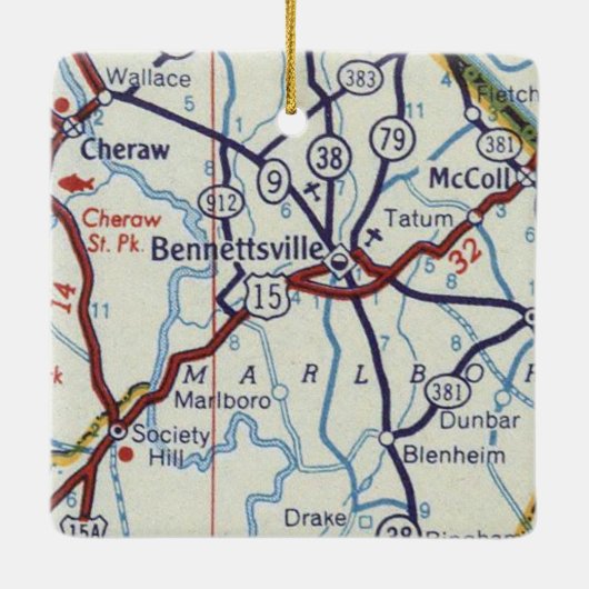 Bennettsville SC map Keramisch Ornament (Achterkant)