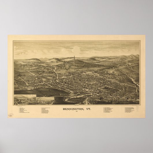 Bennington Vermont 1887 Antiek Panorama Poster (Voorkant)