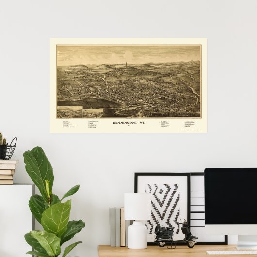 Bennington, VT Panorama Map - 1887 Poster (Thuiskantoor)
