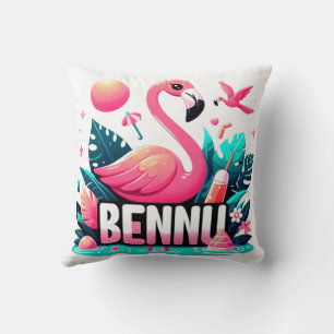 BENNU Roze Flamengo in een tuin Sierkussen