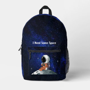 Benodigde ruimte, astronaut, ruimtevaarder, op maa bedrukte rugzak