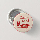 Benoemd Chinees Jaar RAT Papierknippen Ontwerp Roo Ronde Button 3,2 Cm (Voorkant /achterkant)