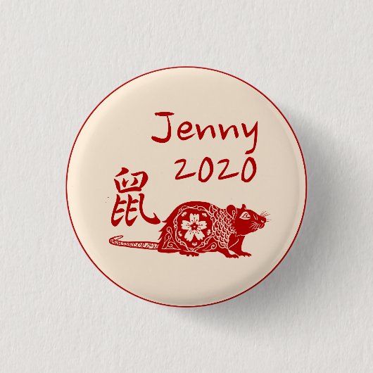 Benoemd Chinees Jaar RAT Papierknippen Ontwerp Roo Ronde Button 3,2 Cm (Voorkant)