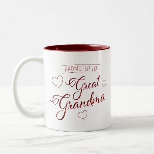 Benoemd tot overgrootmoeder nepsparkel sequin rood tweekleurige koffiemok (Links)