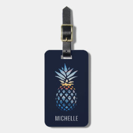 Benoemd Tropical Pineapple met bewerkbare achtergr Bagagelabel