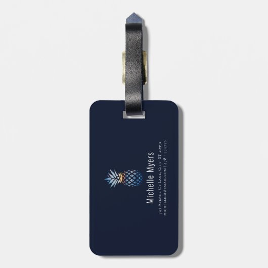 Benoemd Tropical Pineapple met bewerkbare achtergr Bagagelabel (Achterkant verticaal)