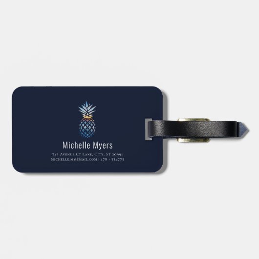 Benoemd Tropical Pineapple met bewerkbare achtergr Bagagelabel (Achterkant horizontaal)