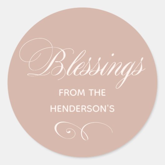 Benoemde Beige Blessings Classic Round Sticker (Voorkant)