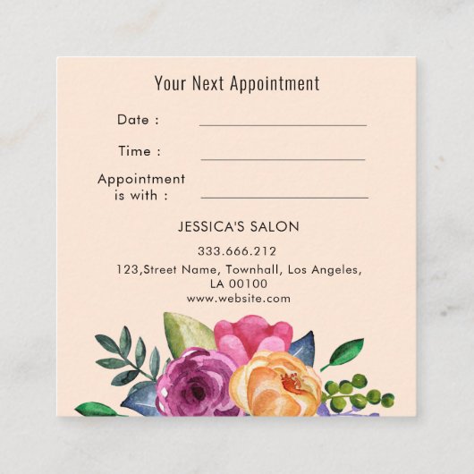 Benoeming Beige Bloemensalon Dermatoloog Afsprakenkaartje (Achterkant)