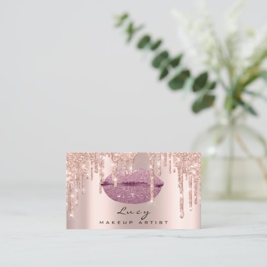 Benoeming Blush Sugar Lips Glitter Drips Makeup Afsprakenkaartje (Staand voorkant)