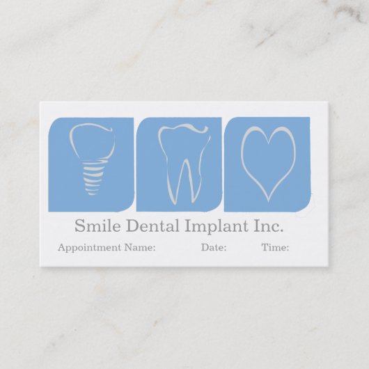 Benoeming Dentist Orale Zorg Implantaat Blauw Wit Afsprakenkaartje (Voorkant)