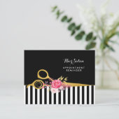 Benoeming Faux Gold Scissors Pink Floral Salon Briefkaart (Staand voorkant)