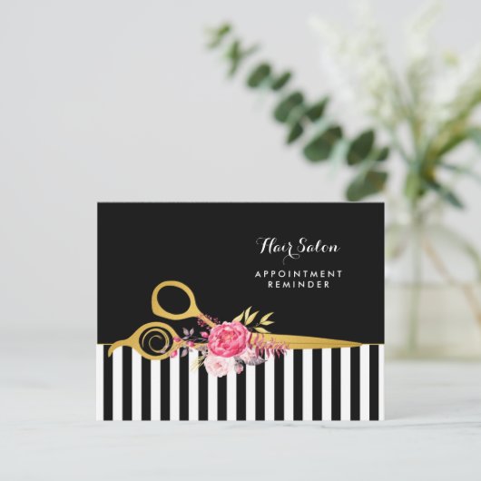Benoeming Faux Gold Scissors Pink Floral Salon Briefkaart (Staand voorkant)