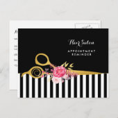 Benoeming Faux Gold Scissors Pink Floral Salon Briefkaart (Voorkant / Achterkant)