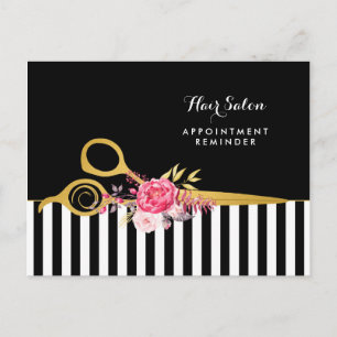 Benoeming Faux Gold Scissors Pink Floral Salon Briefkaart
