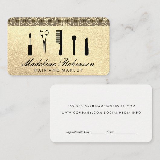 Benoeming Glitter en Sequin Afsprakenkaartje (Voorkant / Achterkant)