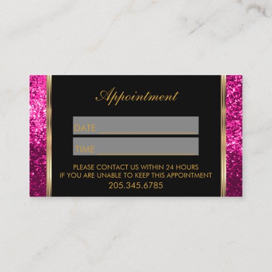 Benoeming Haarstylist Hot Pink Gold Glitter Afsprakenkaartje (Achterkant)