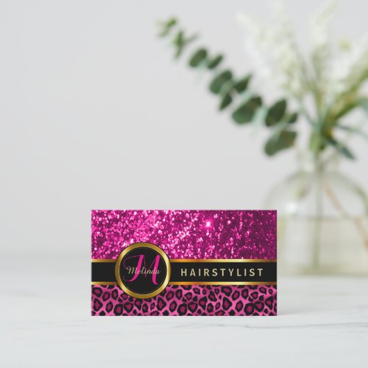 Benoeming Haarstylist Hot Pink Gold Glitter Afsprakenkaartje (Staand voorkant)