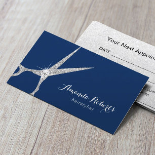 Benoeming Hair Salon Modern Silver Scissor Navy Afsprakenkaartje