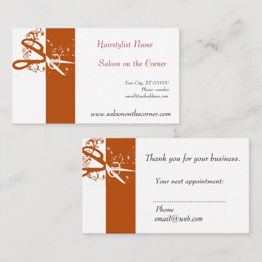 BENOEMING Klassieke schaar Salon Hair Stylist Afsprakenkaartje (Voorkant / Achterkant)