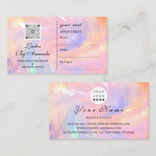 Benoeming Makeup Hair Logo Nails Qr Holografie Afsprakenkaartje (Voorkant / Achterkant)