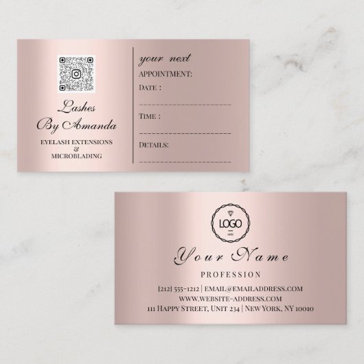 Benoeming Makeup Hair Logo Nails Roos QR Afsprakenkaartje (Voorkant / Achterkant)