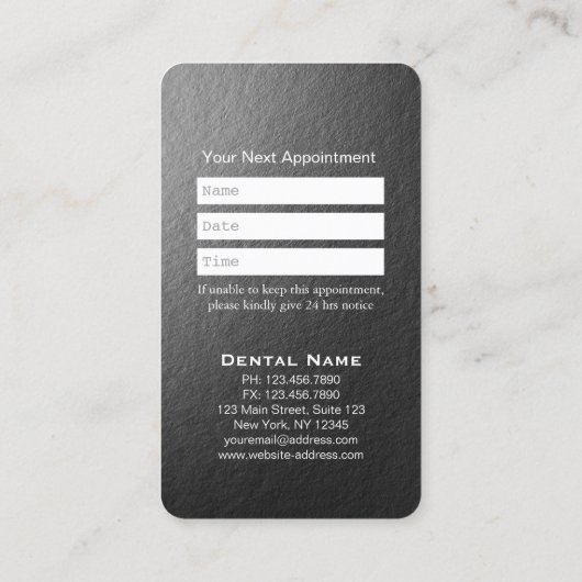Benoeming moderne zwarte witte tandheelkundige tan afsprakenkaartje (Achterkant)