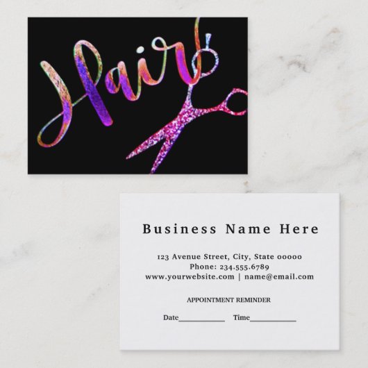 Benoeming Neon Rainbow Glam Haarstylist Afsprakenkaartje (Voorkant / Achterkant)