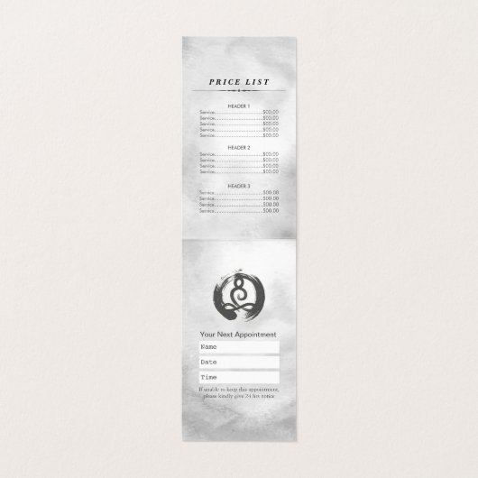 Benoeming prijslijst Yoga Meditation Instructor Visitekaartje (Binnenkant ongevouwen)