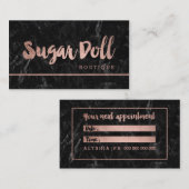 Benoeming roos gouden typografie zwarte marmer afsprakenkaartje (Voorkant / Achterkant)