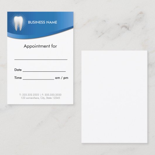 Benoeming tandheelkundige blauwe tandheelkundige afsprakenkaartje (Voorkant / Achterkant)