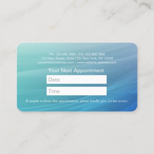 Benoeming tandheelkundige tandheelkunde Aqua Afsprakenkaartje (Achterkant)