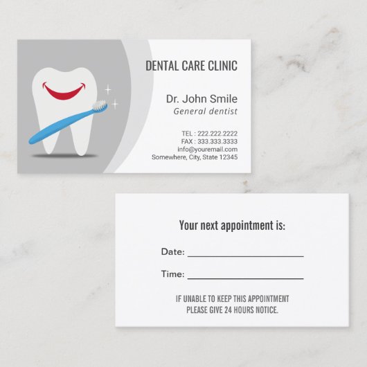 Benoeming tandheelkundige tandheelkundige tandheel afsprakenkaartje (Voorkant / Achterkant)