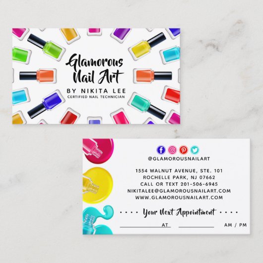 Benoeming van Bright Rainbow Nail Art Tech Salon Visitekaartje (Voorkant / Achterkant)
