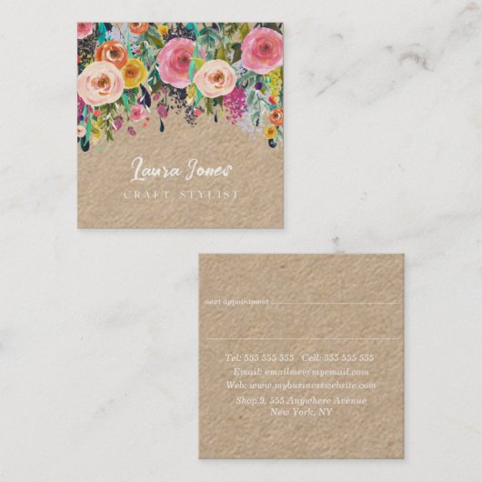 Benoeming van een gestileerde Floral Kraft Square Afsprakenkaartje (Voorkant / Achterkant)