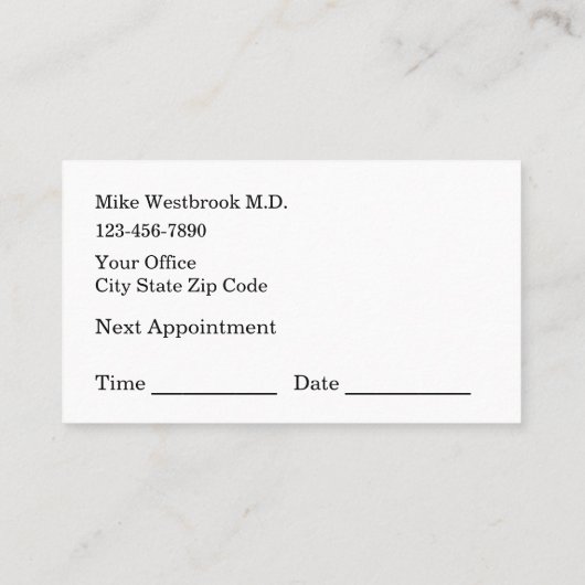 Benoeming van gezins- en medische praktijk visitekaartje (Achterkant)