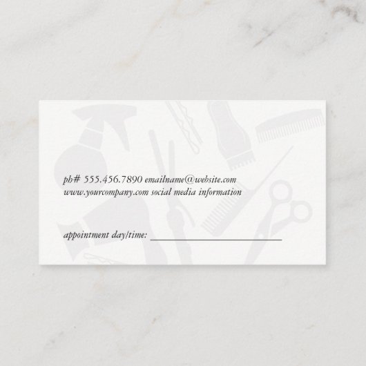 Benoeming van haarstylist-tools afsprakenkaartje (Achterkant)