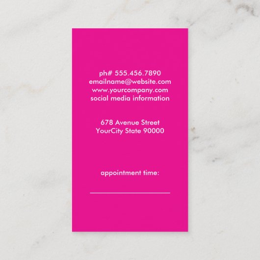 Benoeming van Hot Pink Hair Pins Afsprakenkaartje (Achterkant)