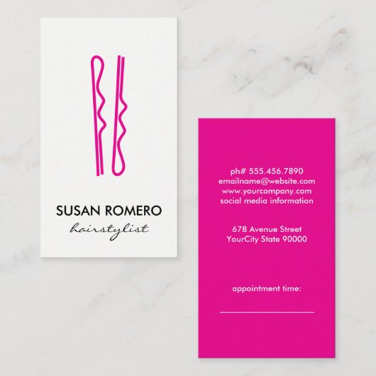 Benoeming van Hot Pink Hair Pins Afsprakenkaartje (Voorkant / Achterkant)